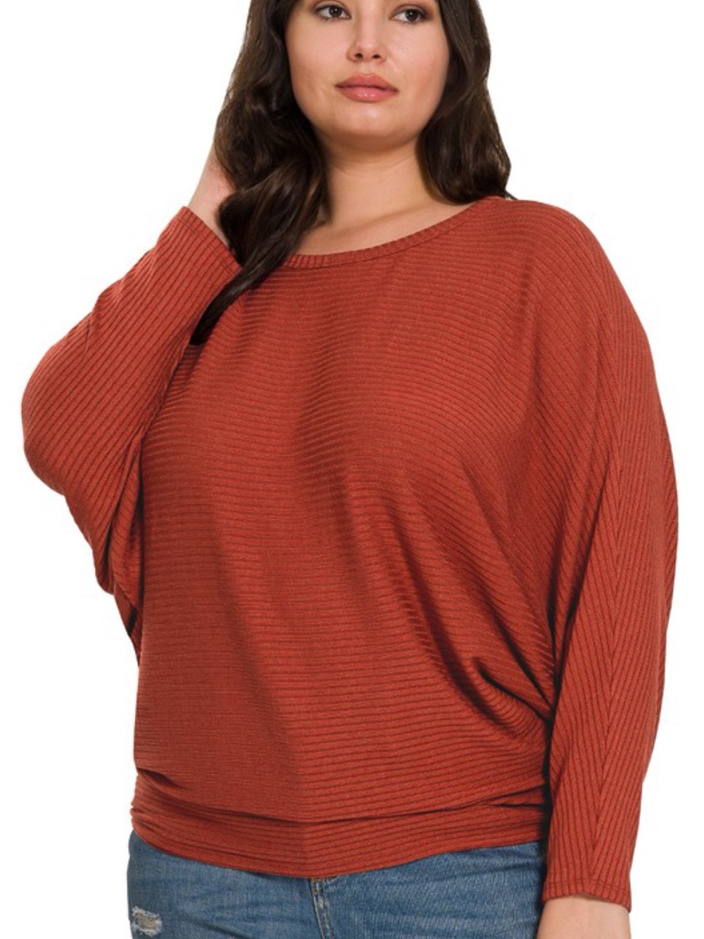Women's Dolman Sleeve Ribbed Top - Rust - Picture 4 of 4